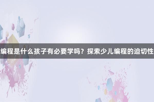 编程是什么孩子有必要学吗？探索少儿编程的迫切性